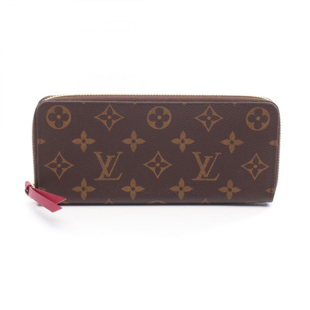 Louis Vuitton Portefeuille Clemence Round Long Wallet Leather Canvas Pink Brown